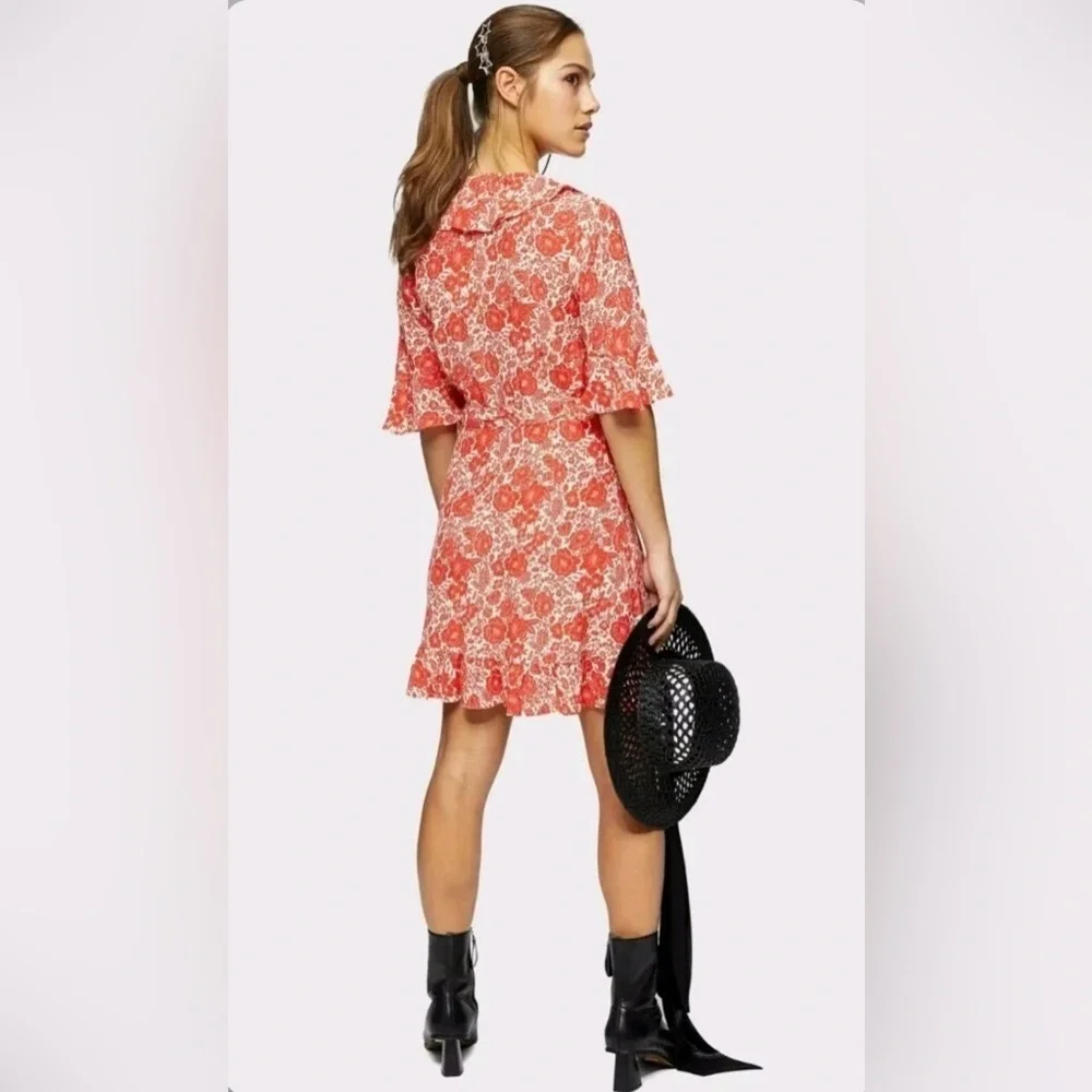 Topshop Petite Ruffle Mini Wrap Dress - Picture 2 of 9